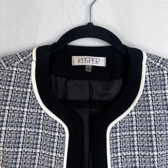 Kasper Bold Tweed Contrast Trim Cropped Career Blazer Academia Office Size 12 - Picture 3 of 9